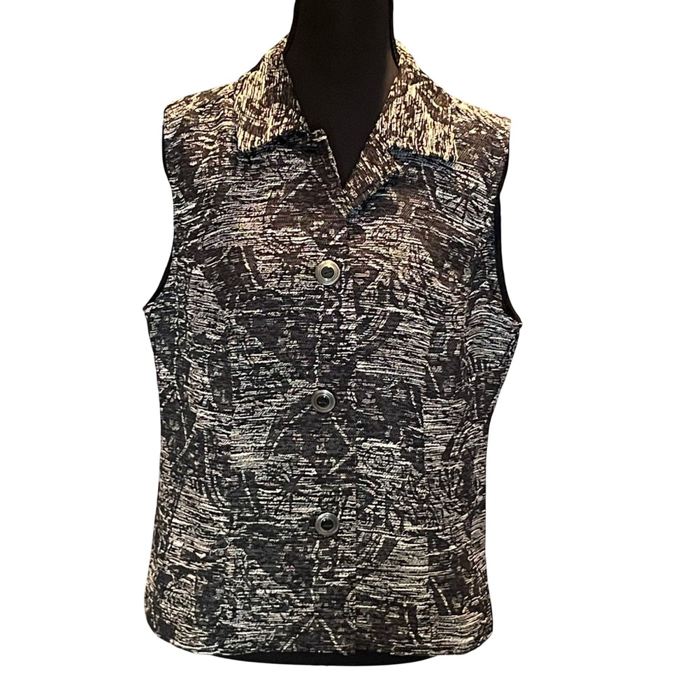 Dark Academia Black Abstract Jacquard Button Front Vest S Whimsigoth Goblincore